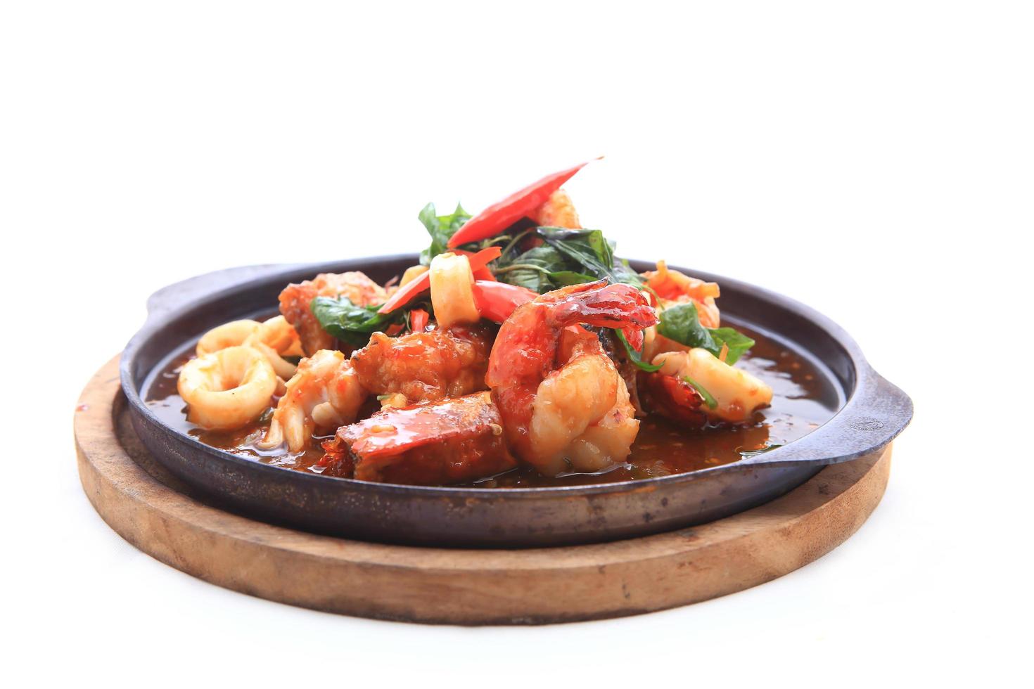 seafood stir fried with Thai herb. photo