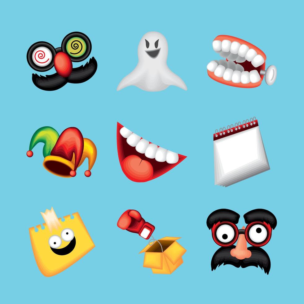 fools day icons set vector