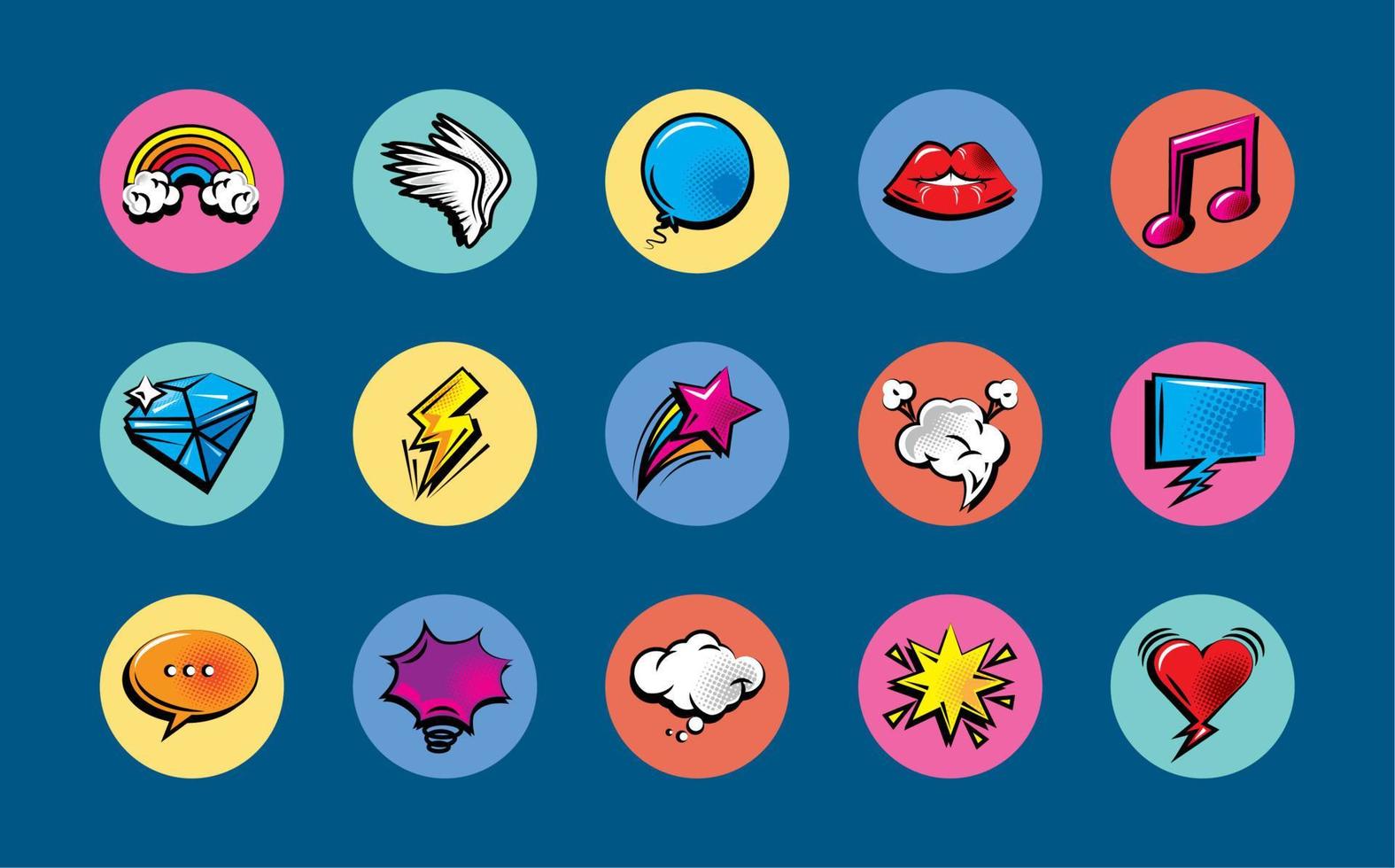 iconos planos del arte pop vector