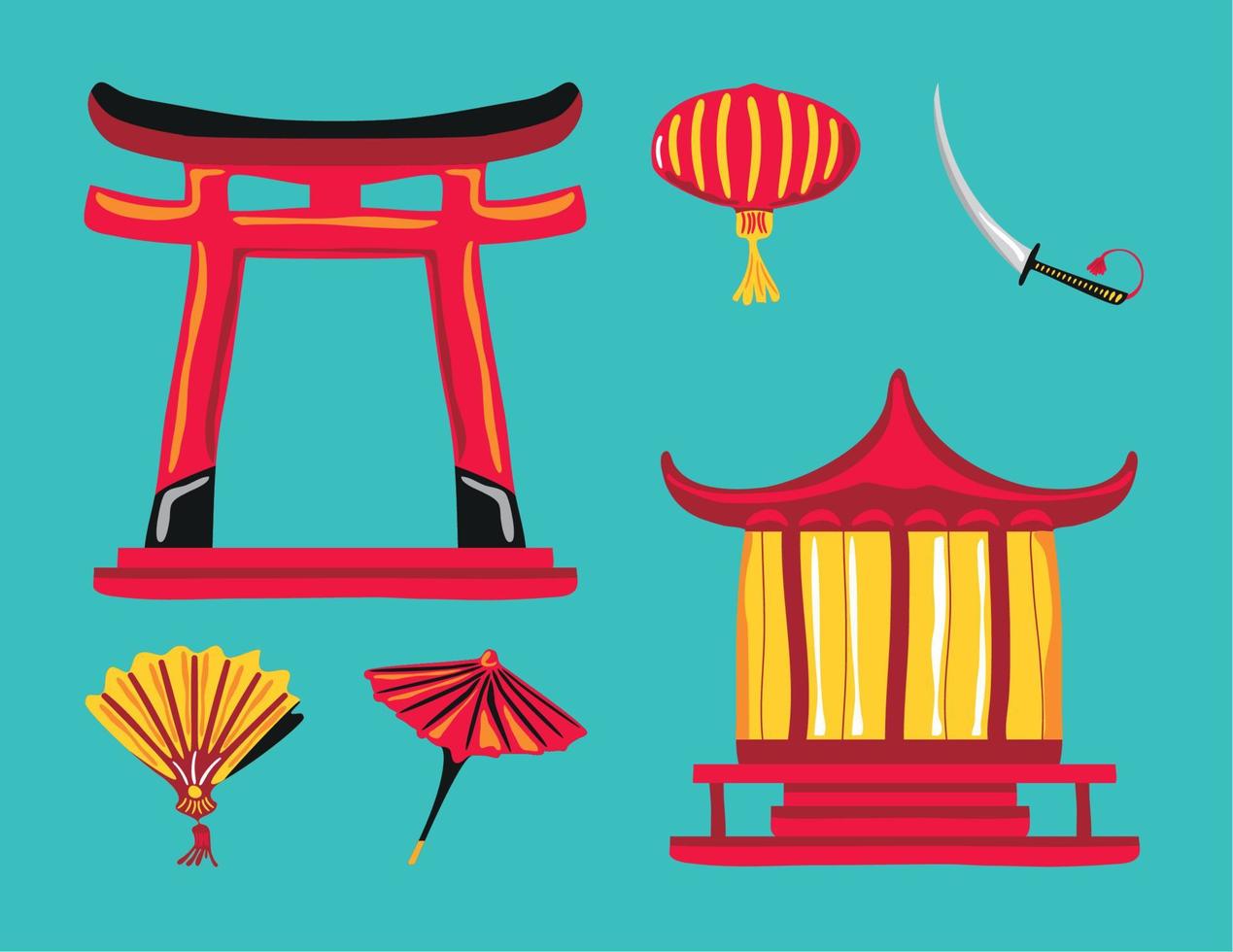 conjunto de iconos tradicionales japoneses vector