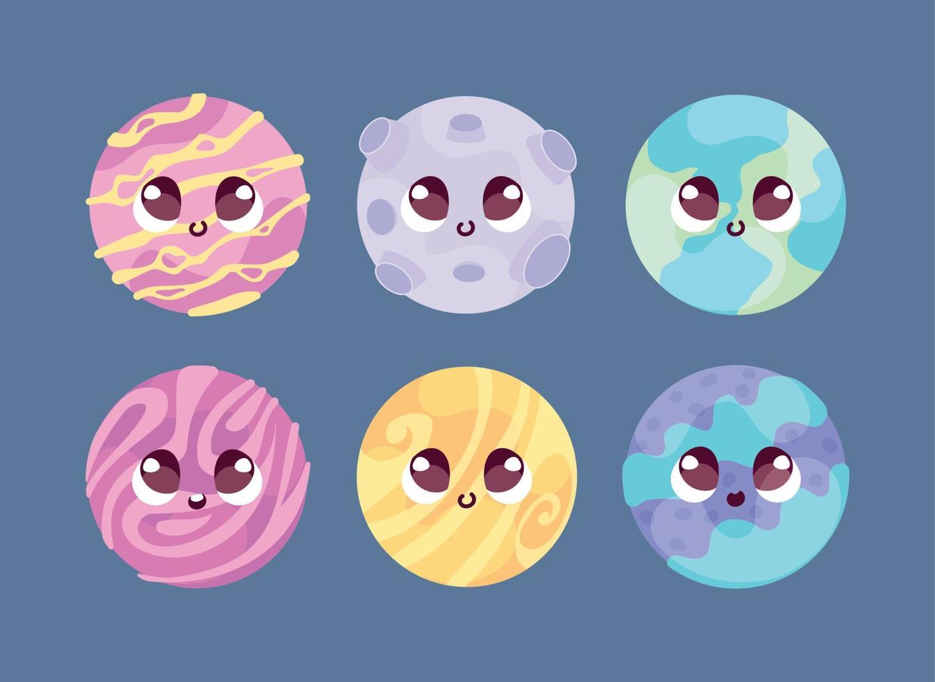 set kawaii planets space vector