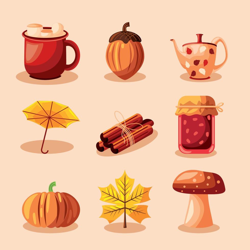 iconos cosas de otoño vector