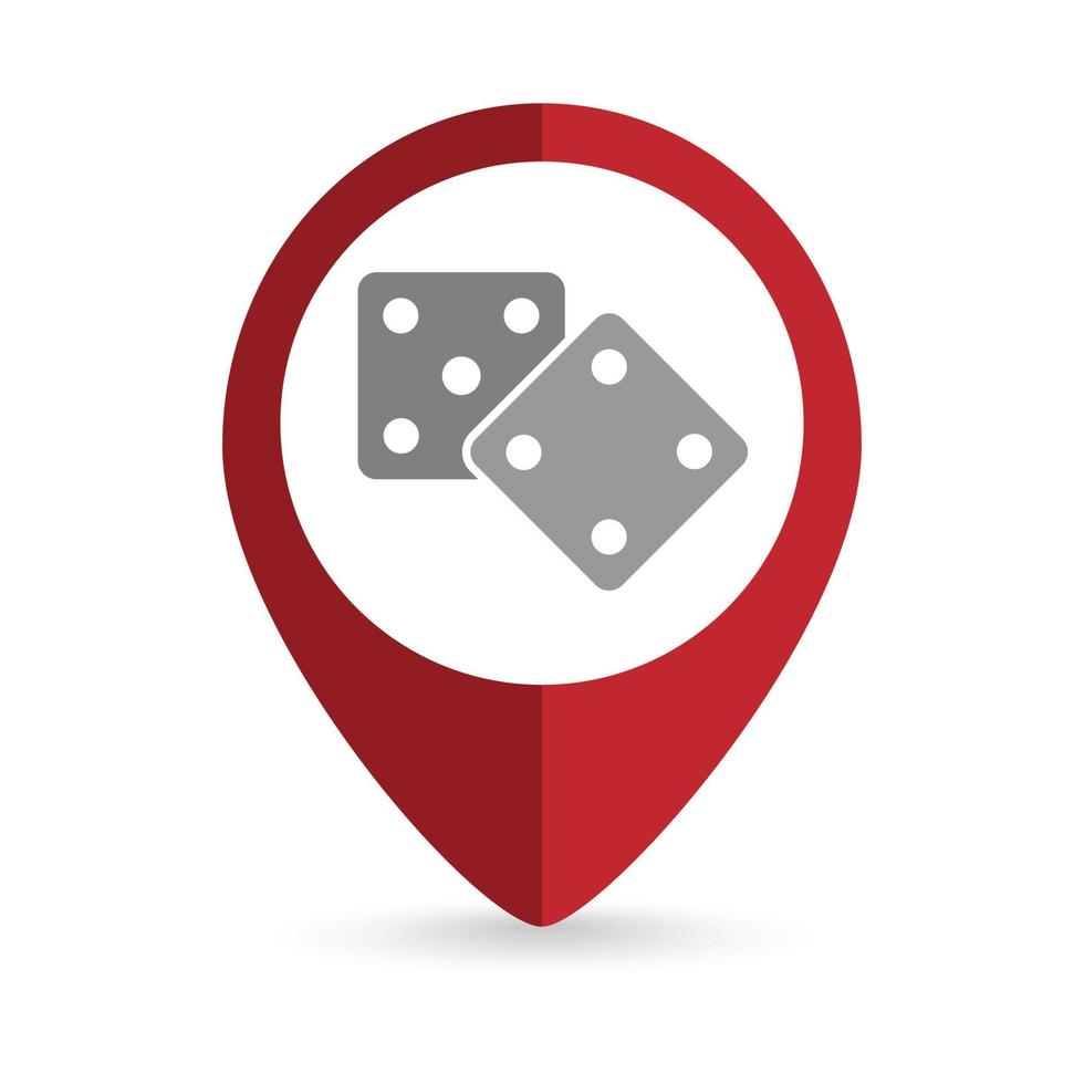 Map pointer with dices. Vector illustration.