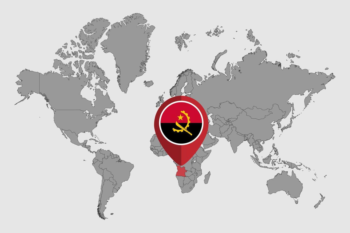 Pin map with Angola flag on world map. Vector illustration.