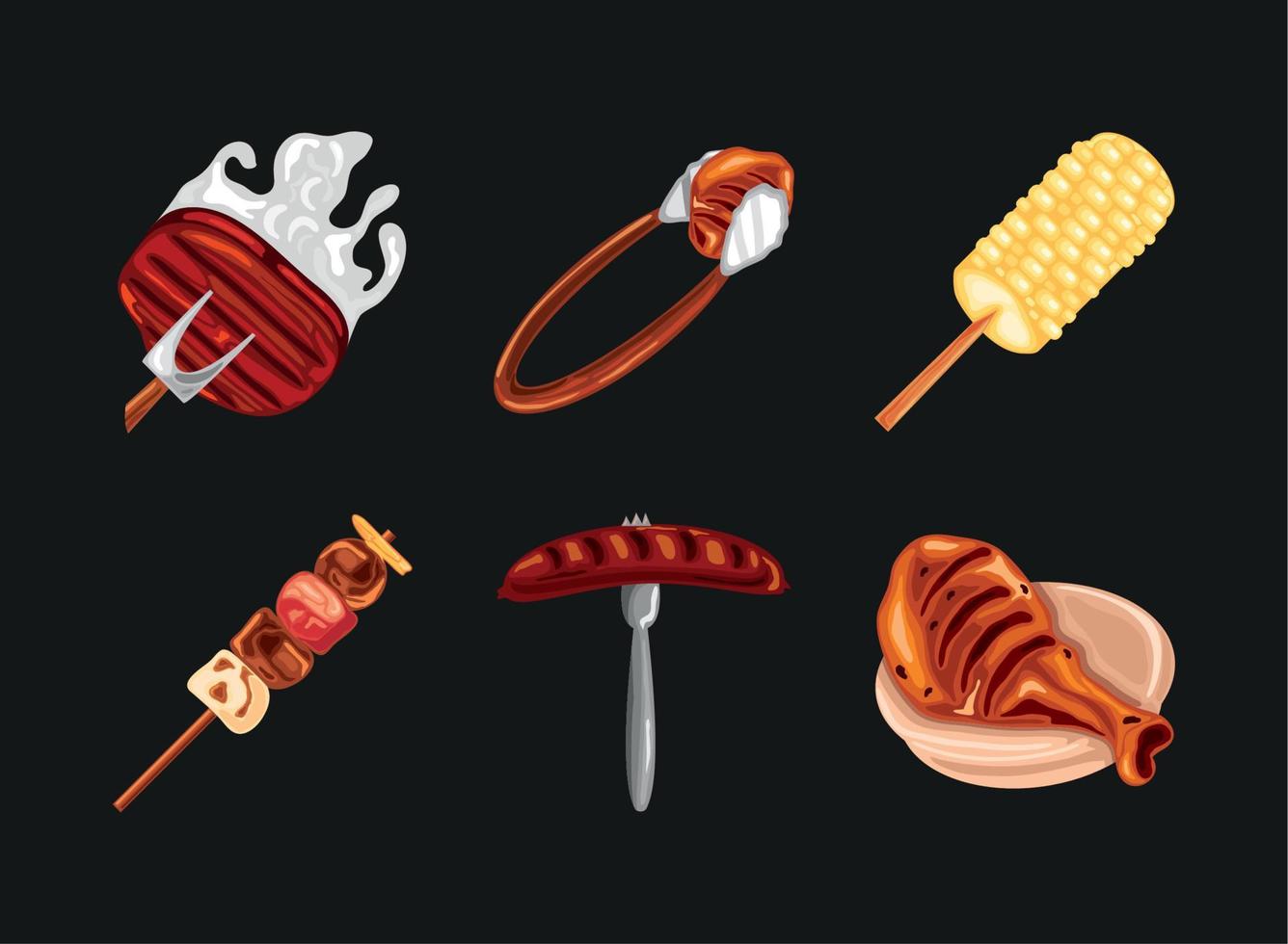 bbq food icon set vector