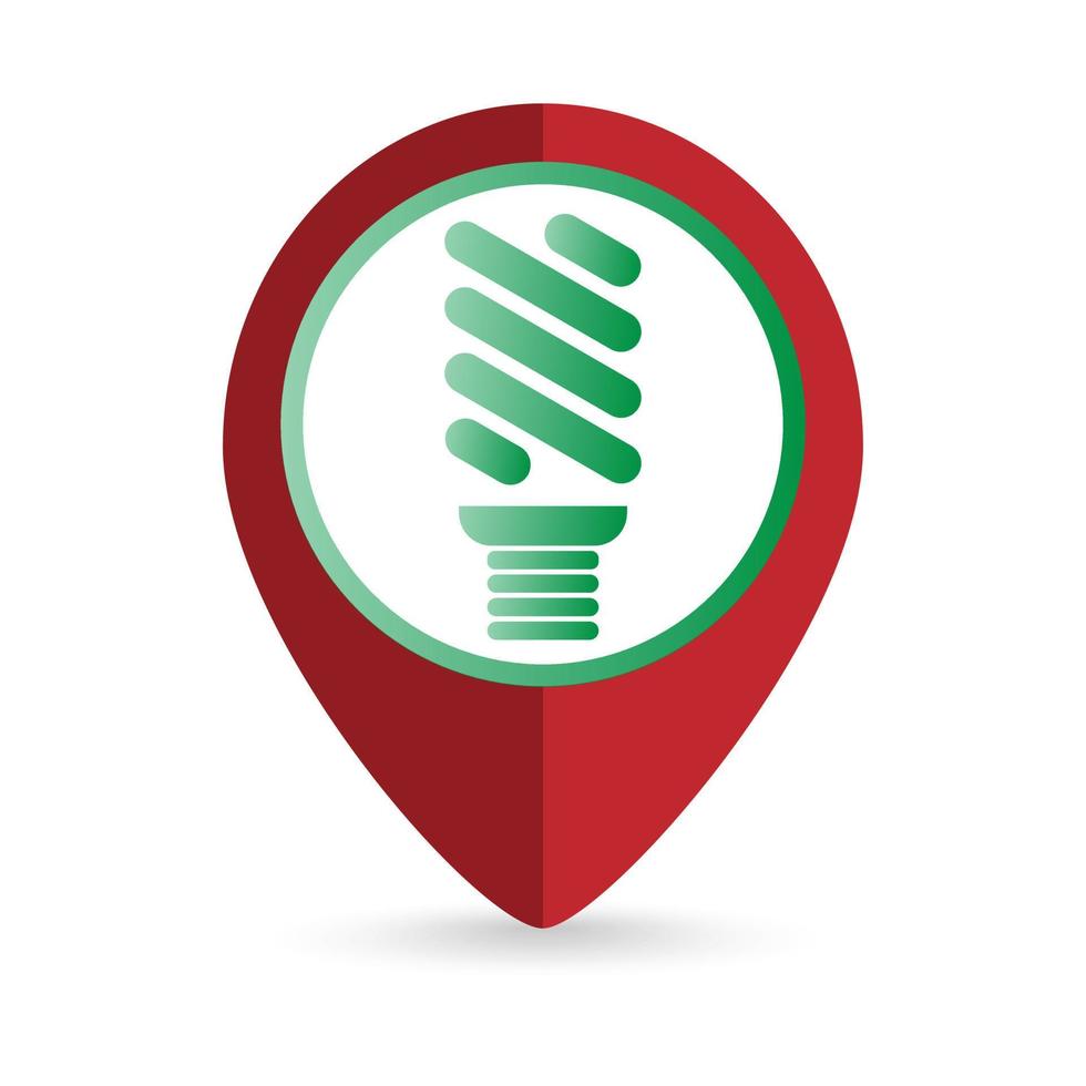 Map pointer with eco light bulb icon. Vector illustration.