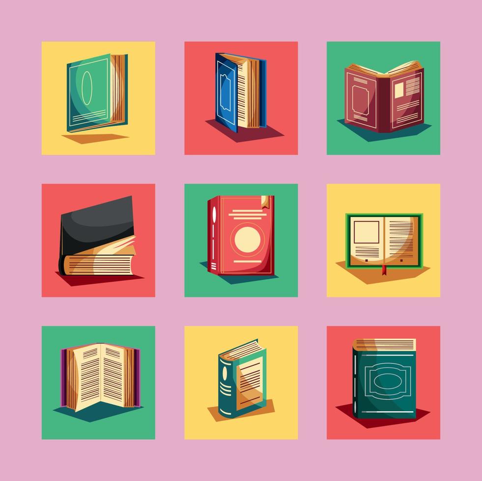 books literature icon set vector