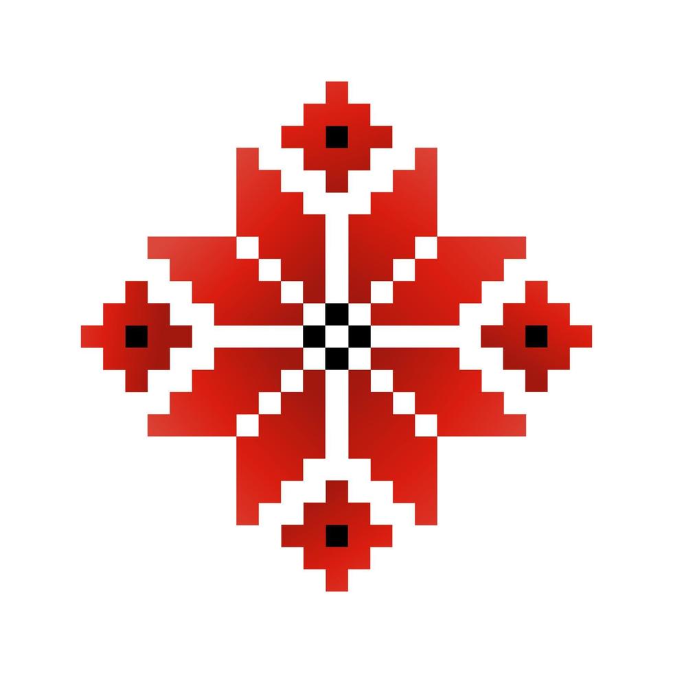 Traditional Ukrainian cross-stitch embroidery element for wrapping design, vintage floral ornament motif vector