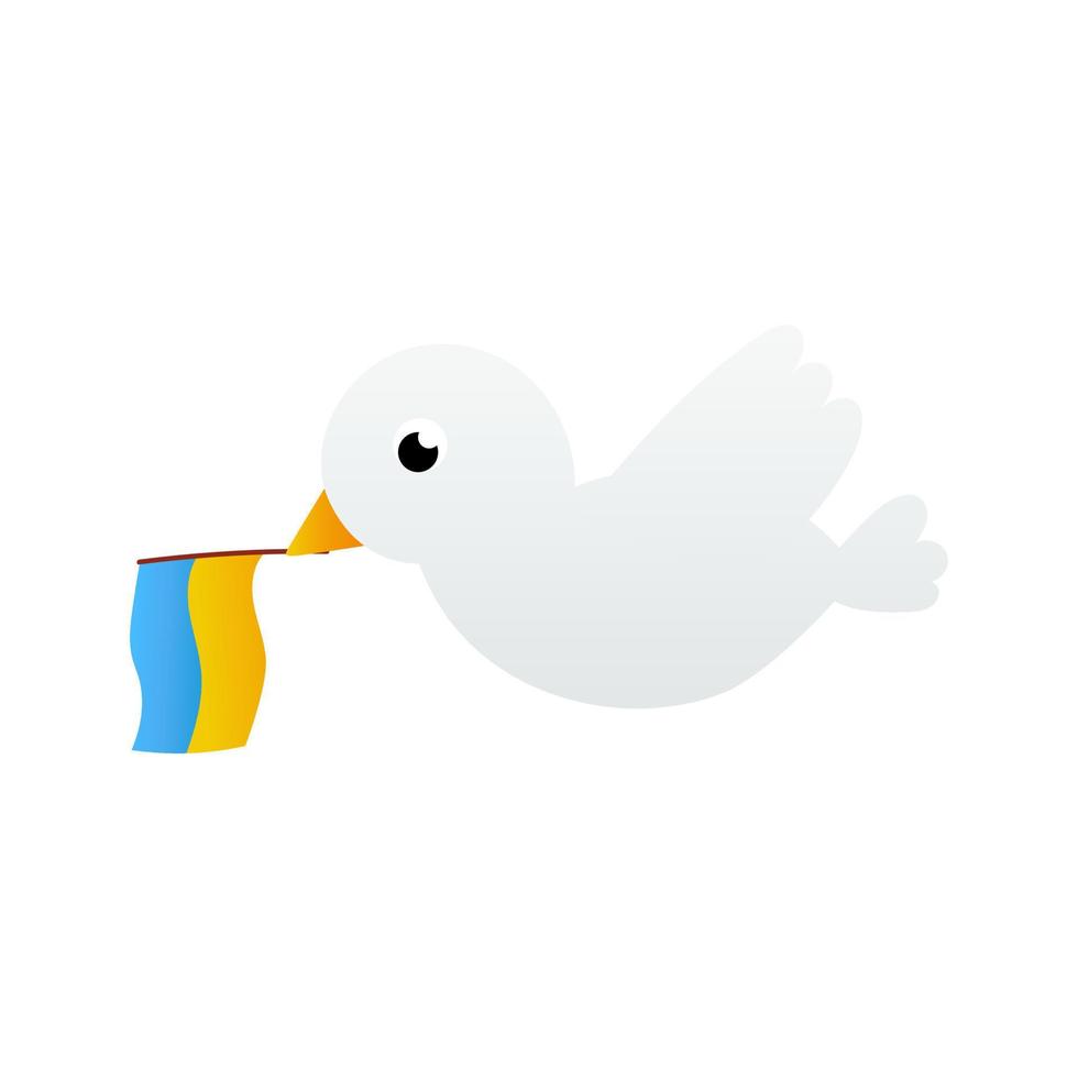 Dove of peace with ukrainian flag, stop war conceptin cartoon style , white pigeon, stand with Ukraine vector