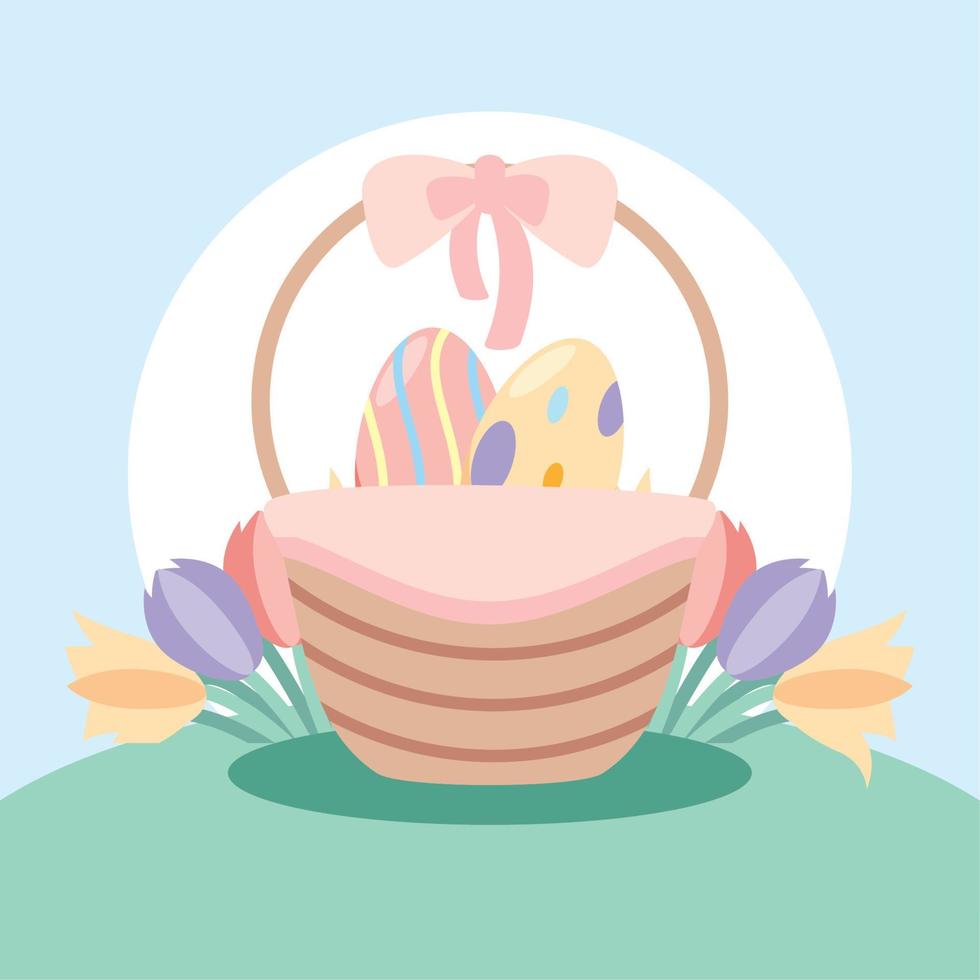 easter basket with eggs vector