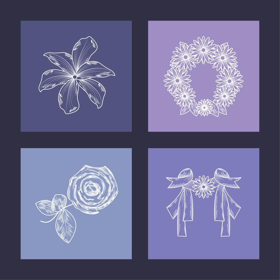 icons funeral purple background vector