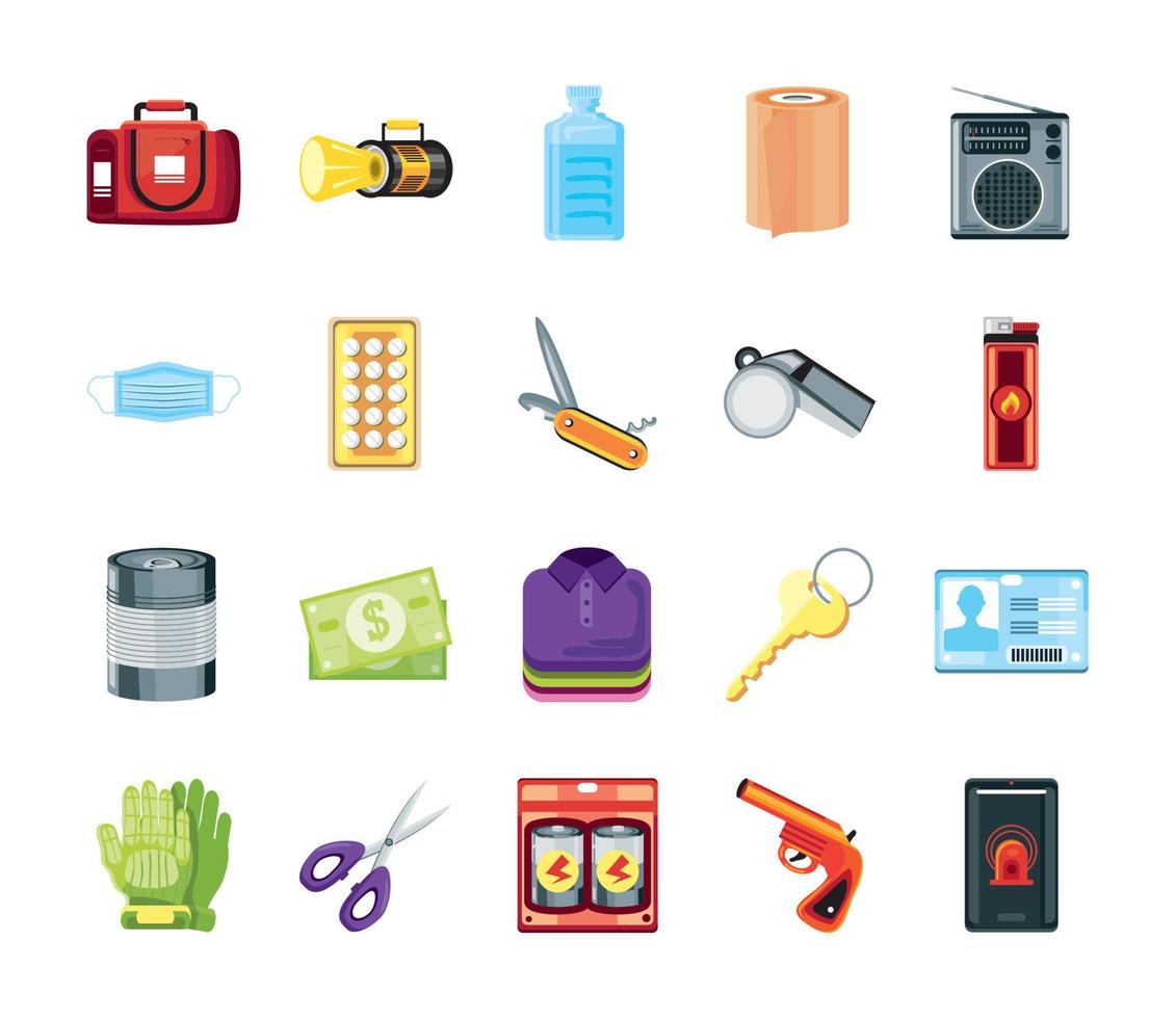 icons disaster prevention kit vector