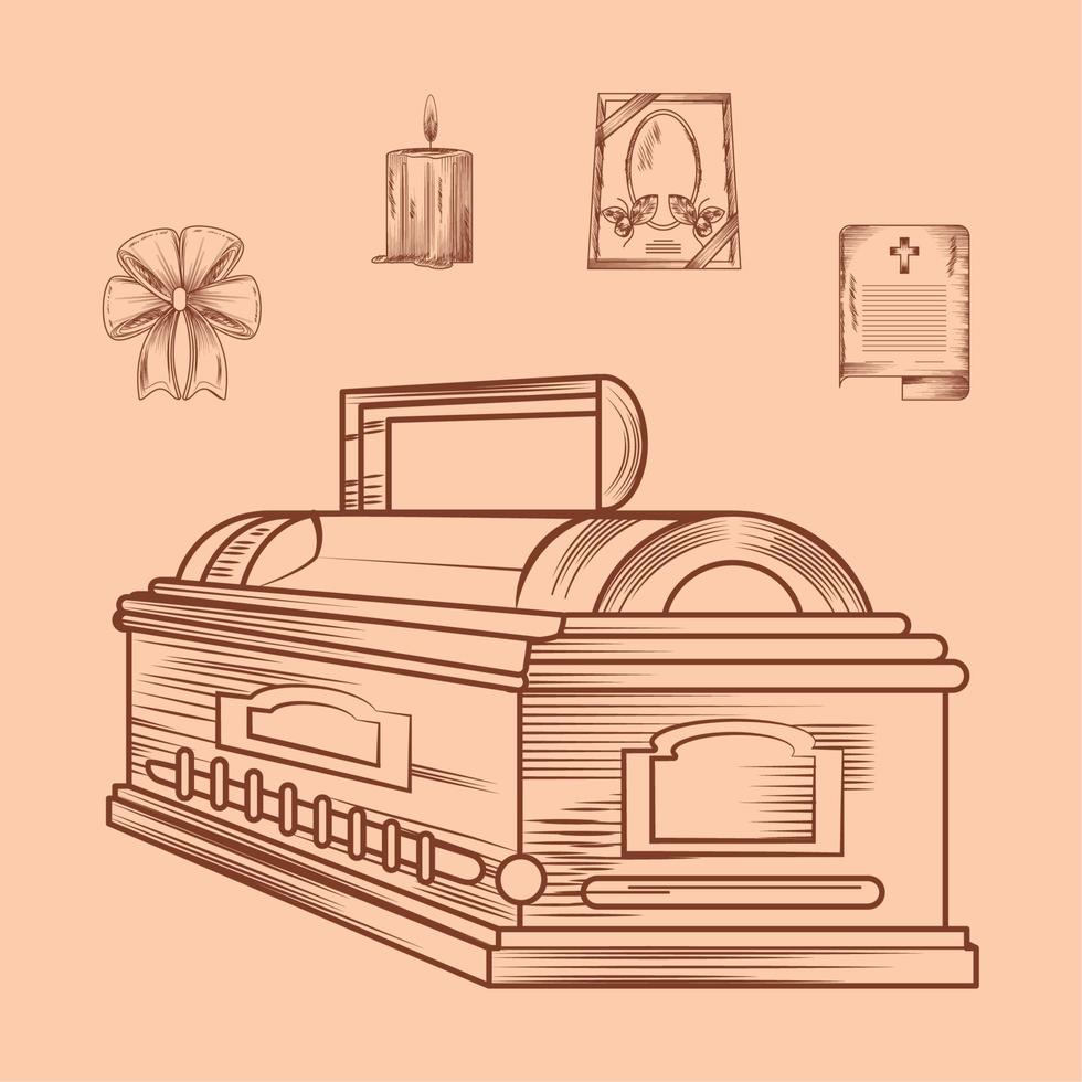 funeral sketch icons collection vector