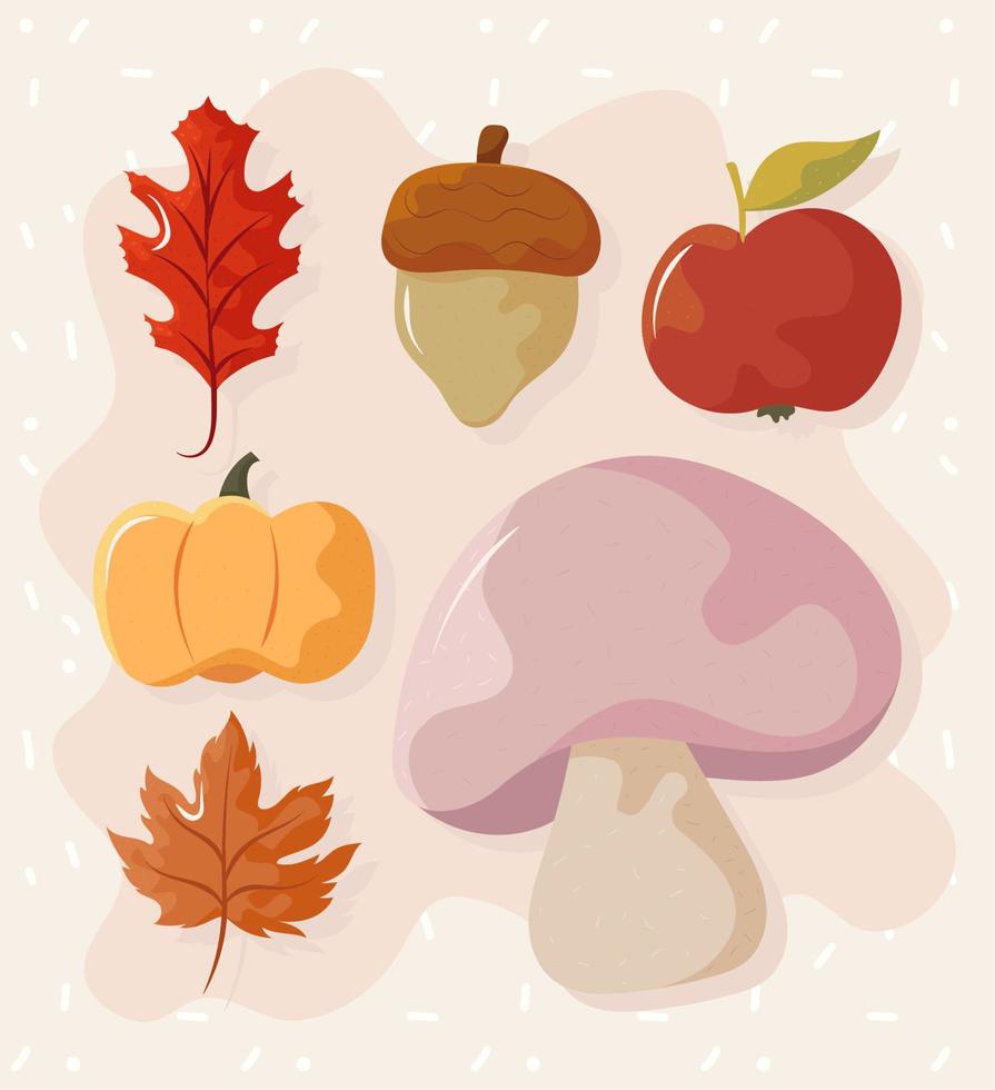 hoja de otoño y comida vector