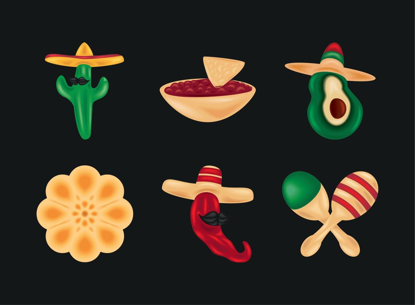 mexican icons set vector