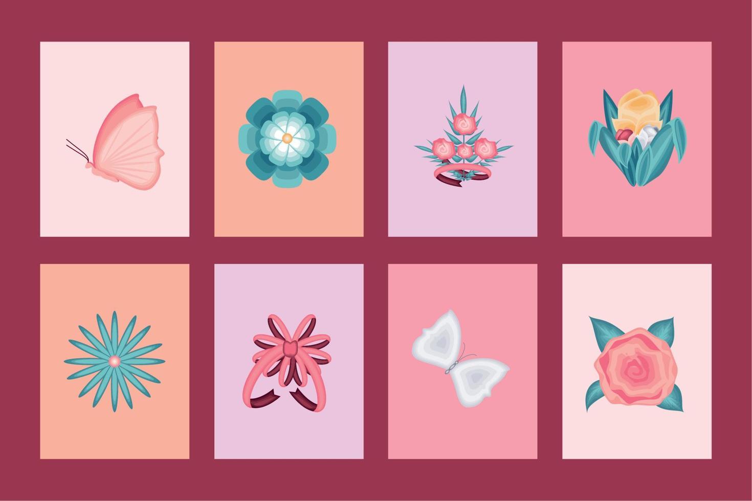 conjunto de iconos flores y cinta vector