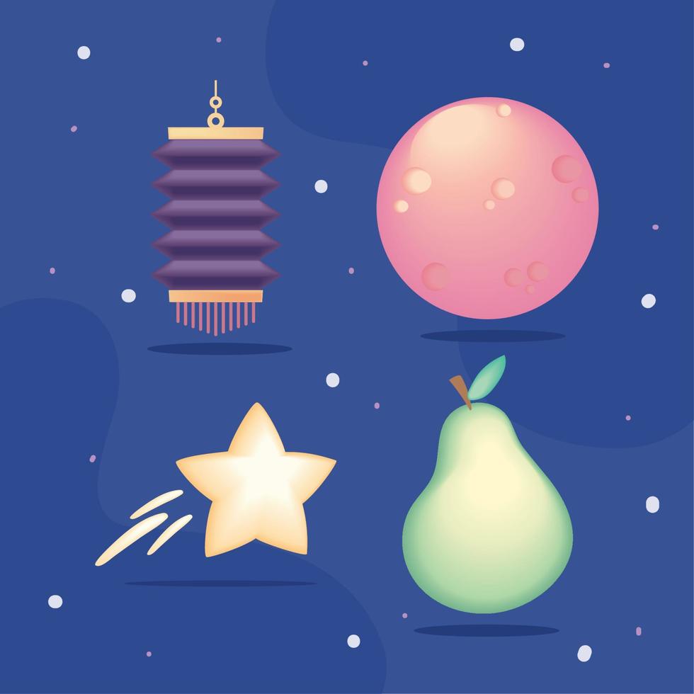 icons set chinese moon festival vector