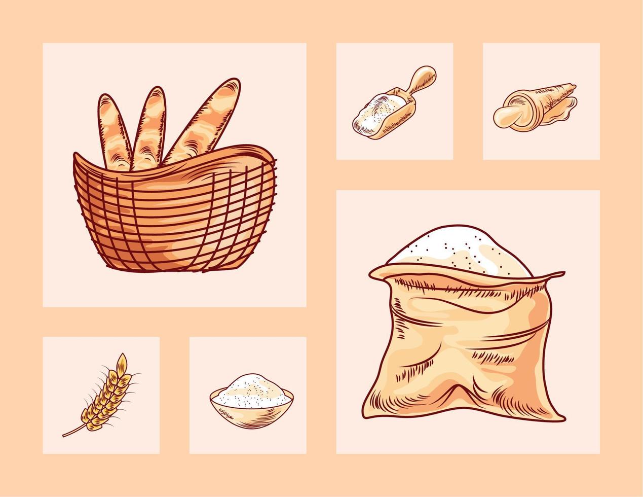 set of bread and flour vector