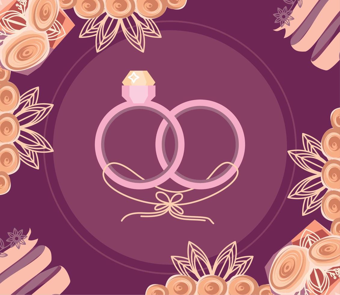 wedding rings and flowers vector