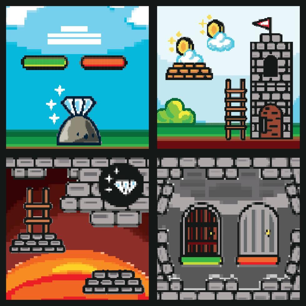 pixelated gameplay scene vector