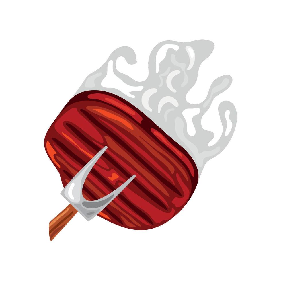 hot steak in fork vector
