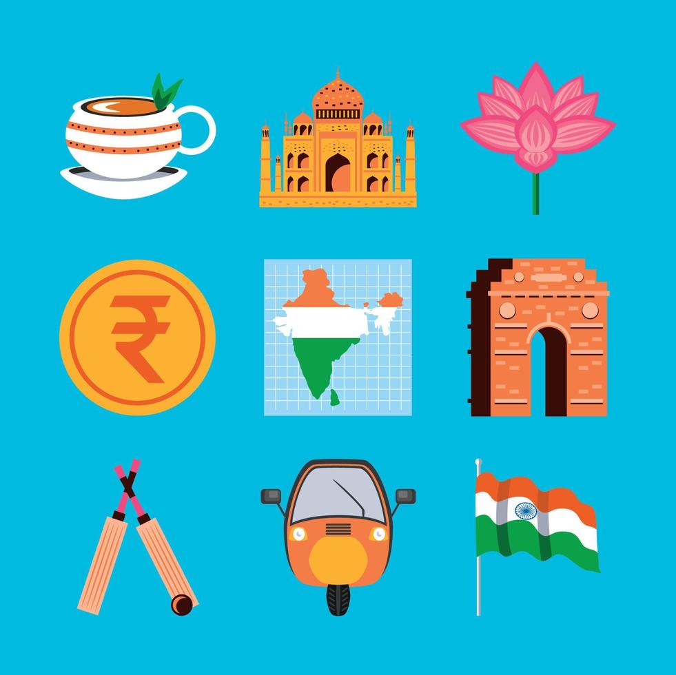 iconos de la cultura india vector