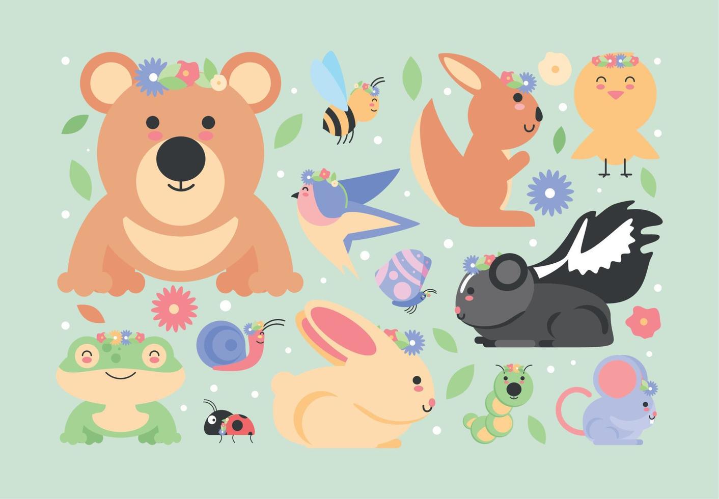 collection spring animals vector