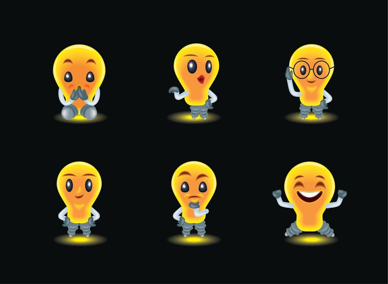 funny light bulbs characters vector