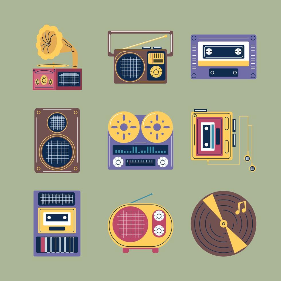 íconos de la música retro vector