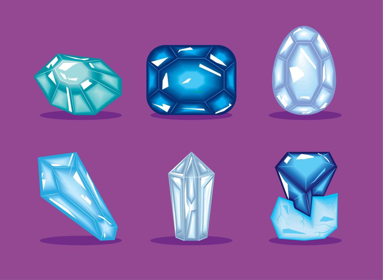 set of blue healing crystals vector