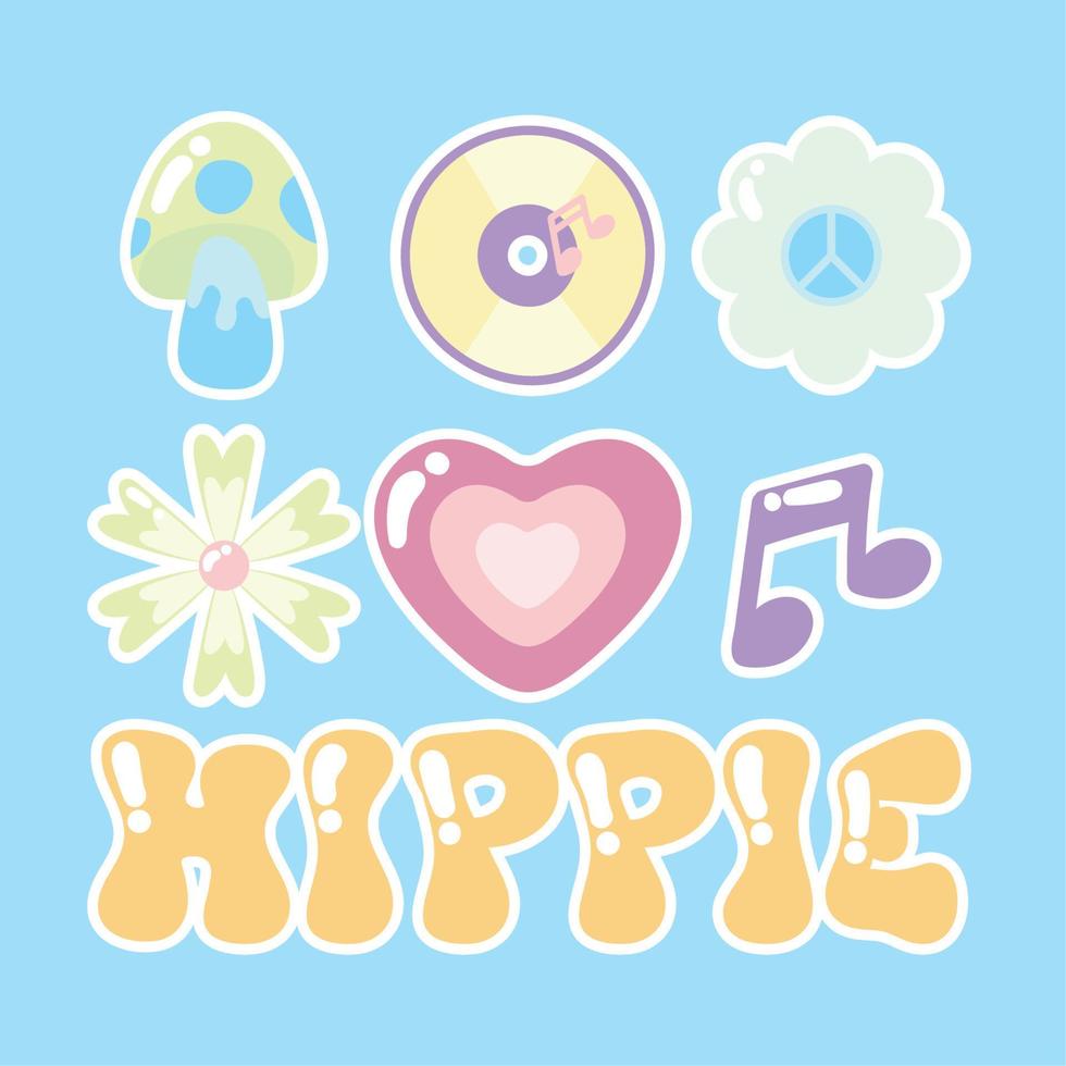 set of hippie stickers vector