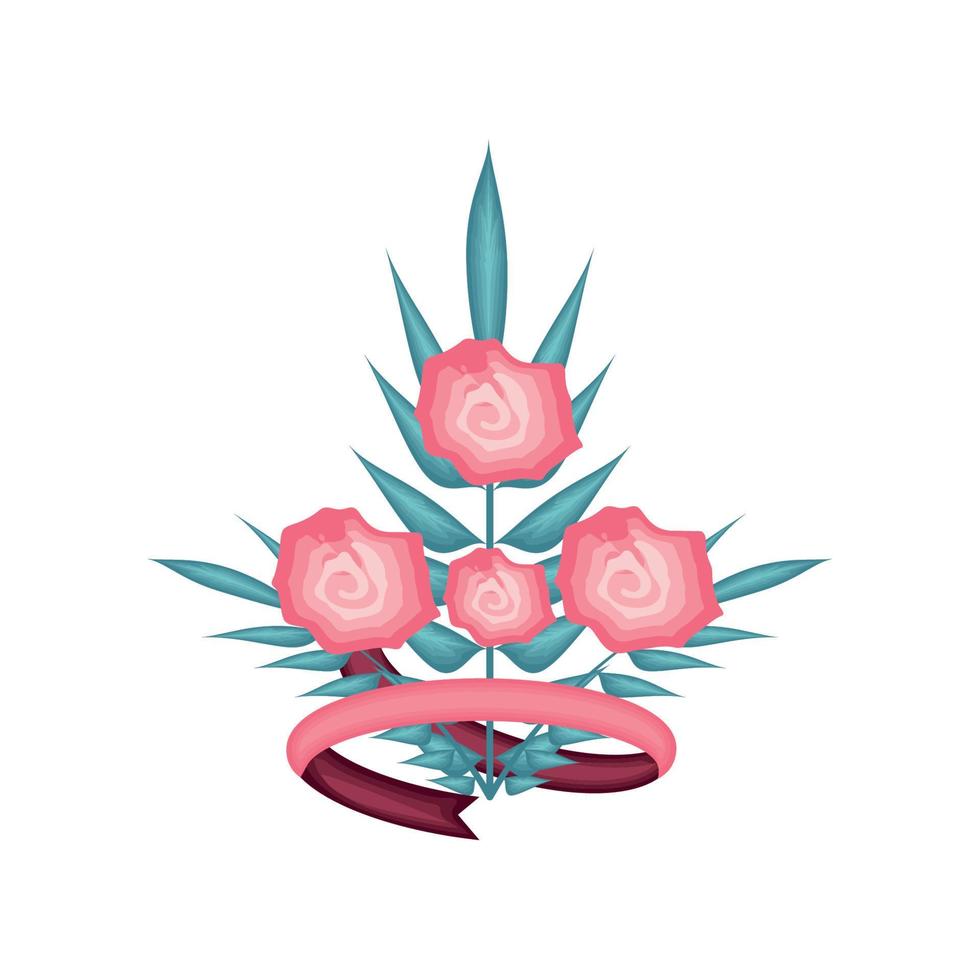 flowers bouquet and ribbon vector