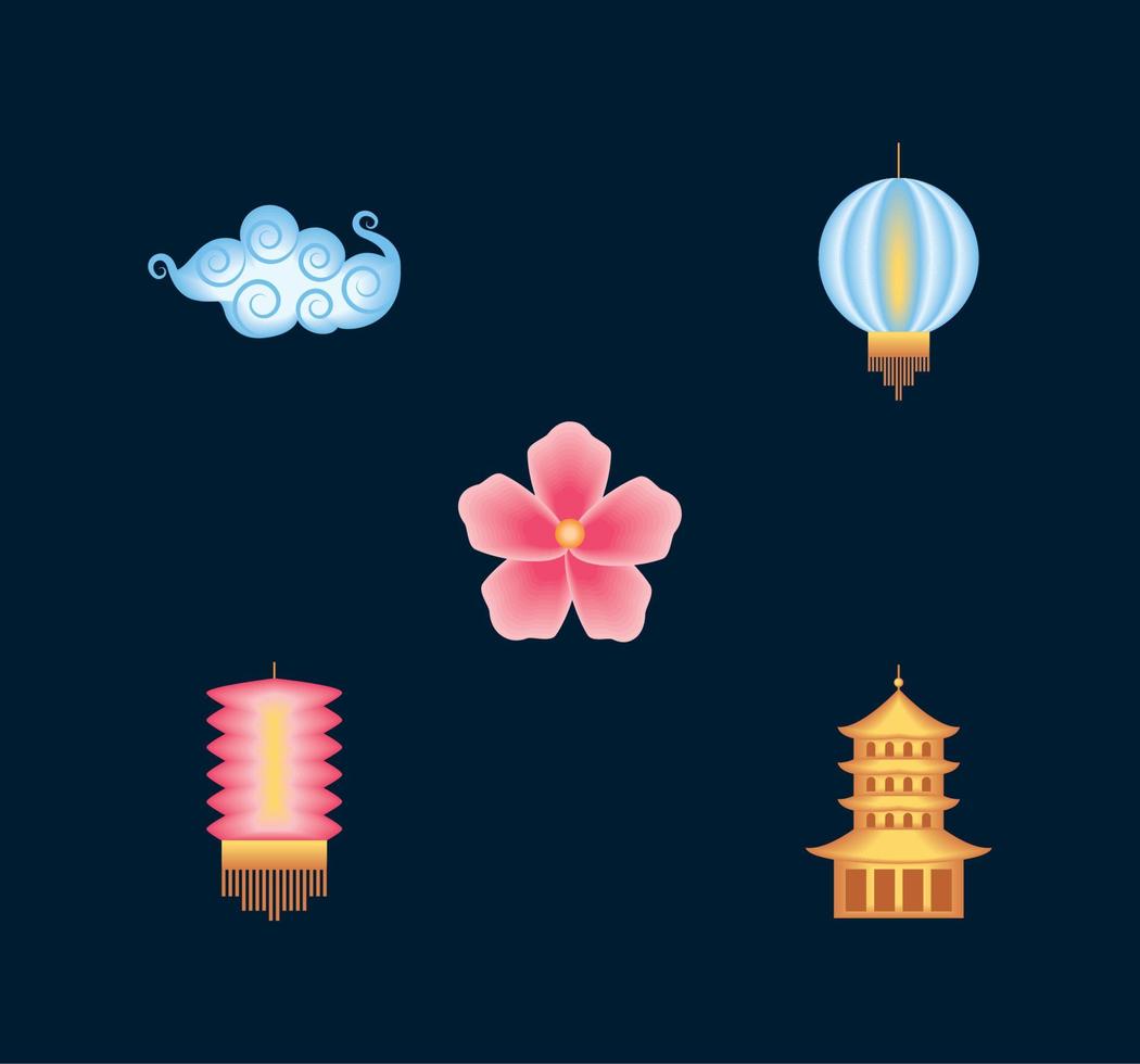 icons set chinese moon festival vector