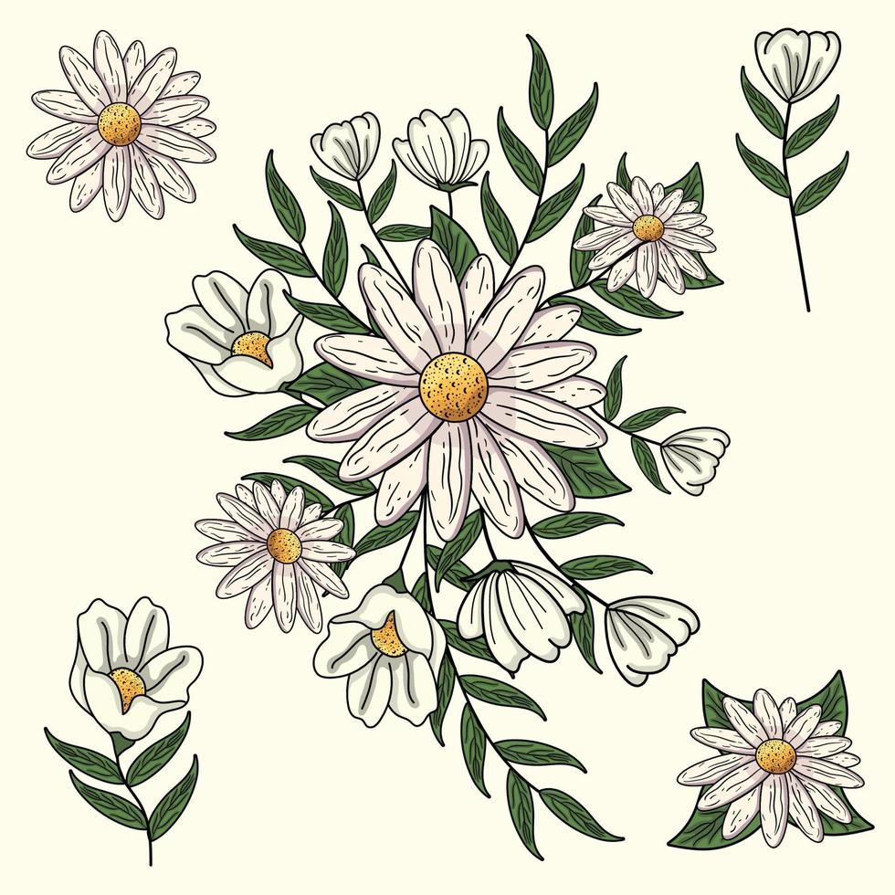 Elegant Chamomile, Daisy floral pattern in small hand draw flowers. Floral seamless background for fashion prints. Vintage print. Seamless vector texture