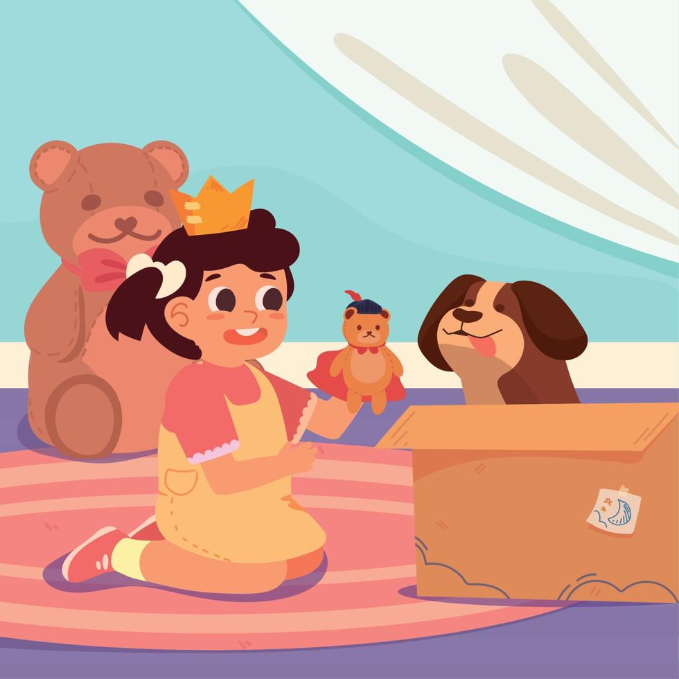 girl playing with her toys vector