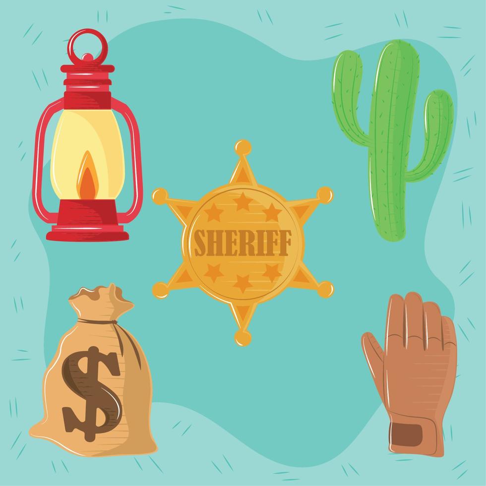 set of wild west cartoon vector