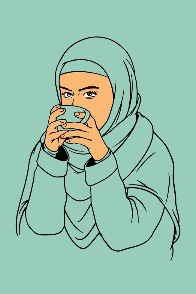 mujer bebiendo café ilustración vectorial vector