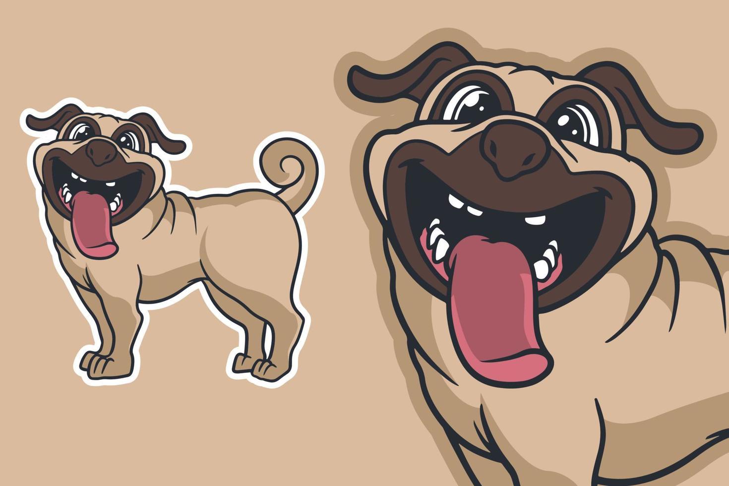 estilo de dibujos animados de ilustración de vector de perro pug