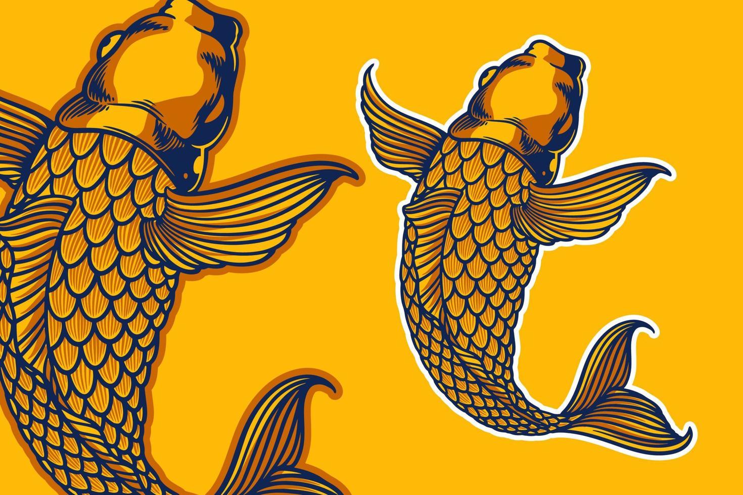 estilo de dibujos animados de ilustración de vector de pez koi dorado