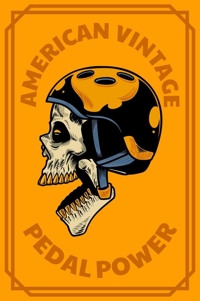 cabeza de calavera con timón en la ilustración de la tarjeta vector