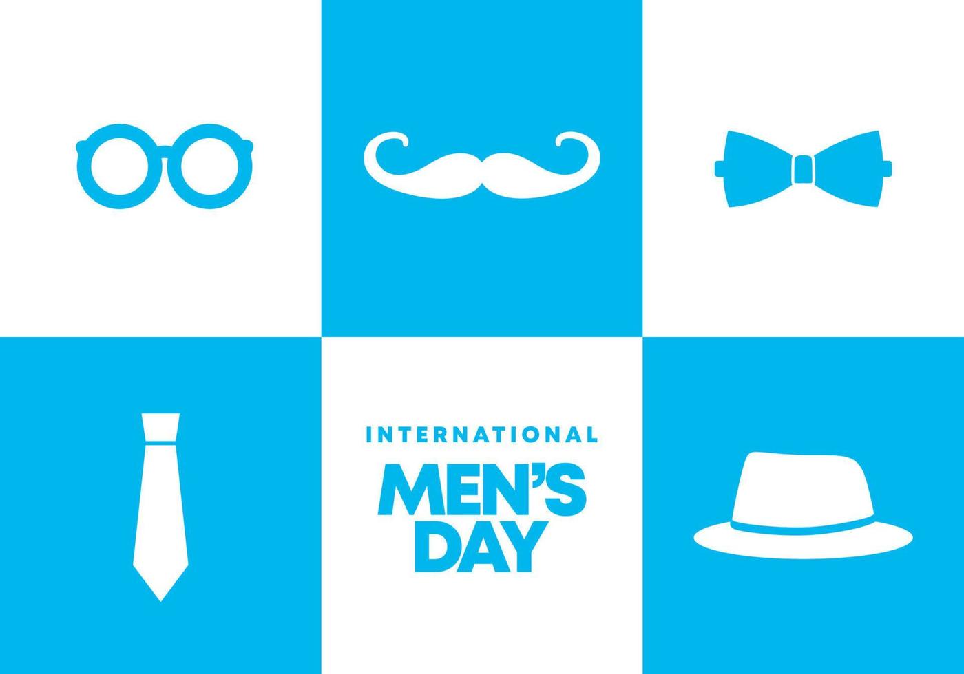 Men day background banner poster with glasses, moustache, tie, hat vector