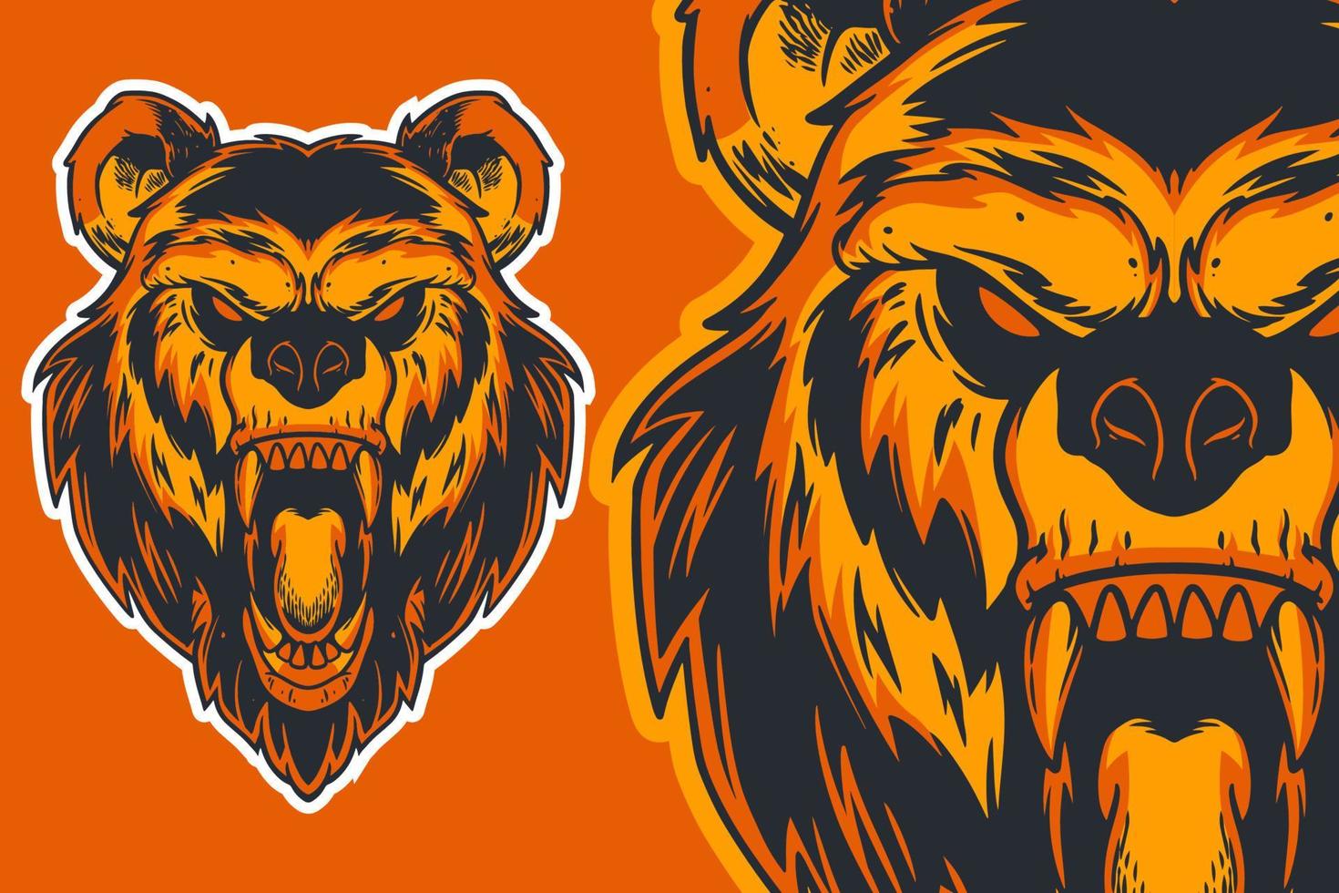 brown bear head mascot vector illustration cartoon style