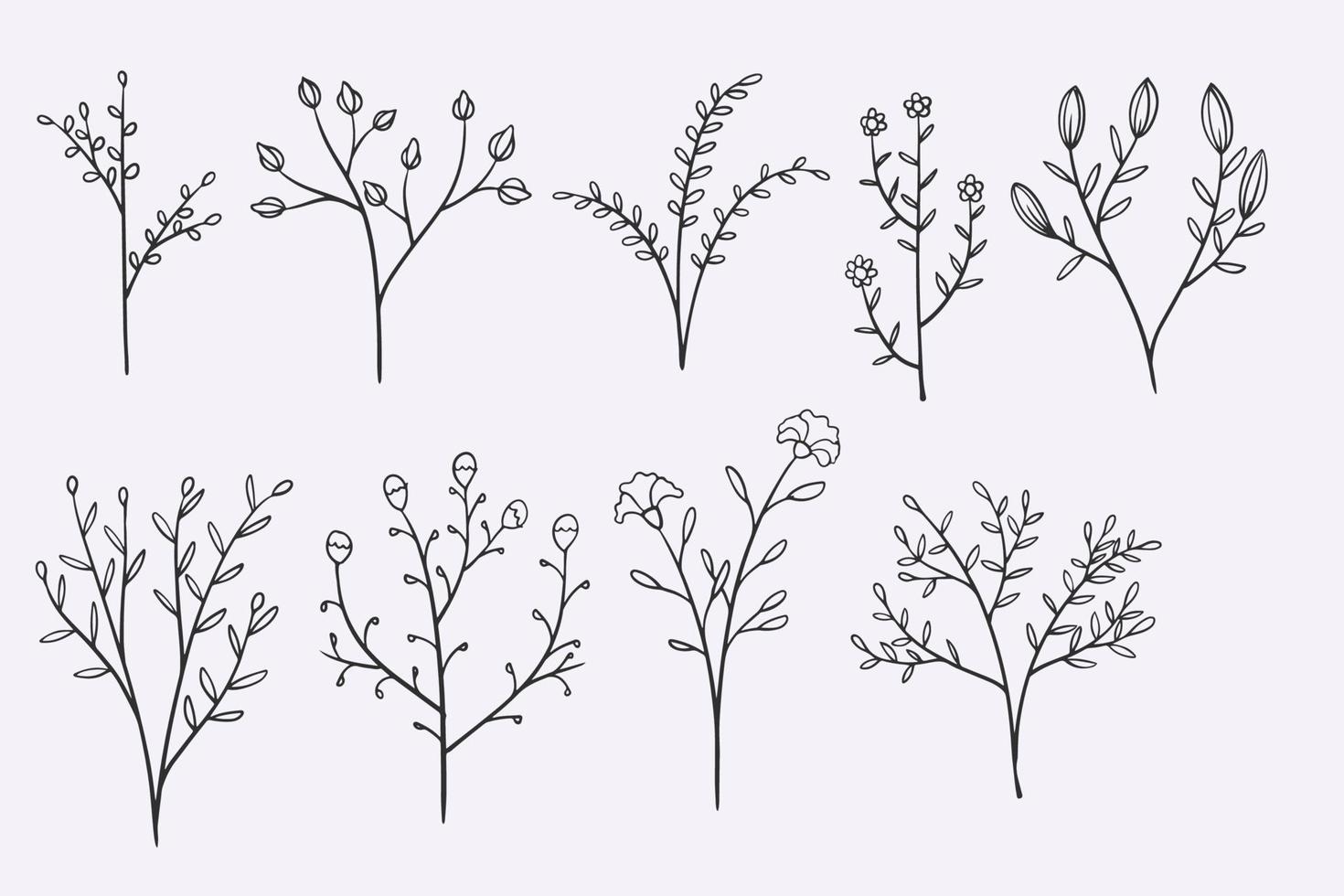 flower leaves doodle hand drawn vector illustration set