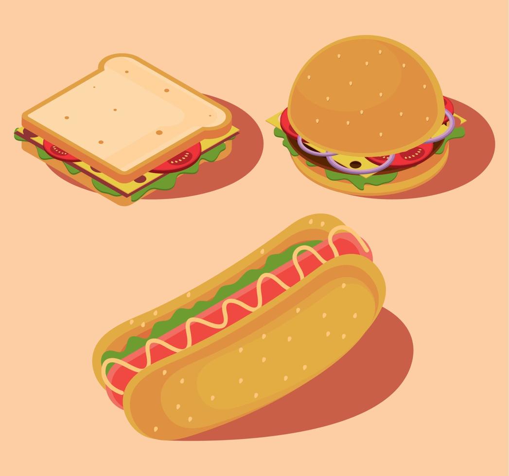 icons fast food isometric vector