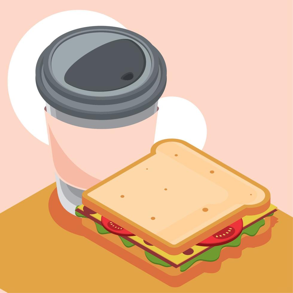 sandwich and takeaway cup vector