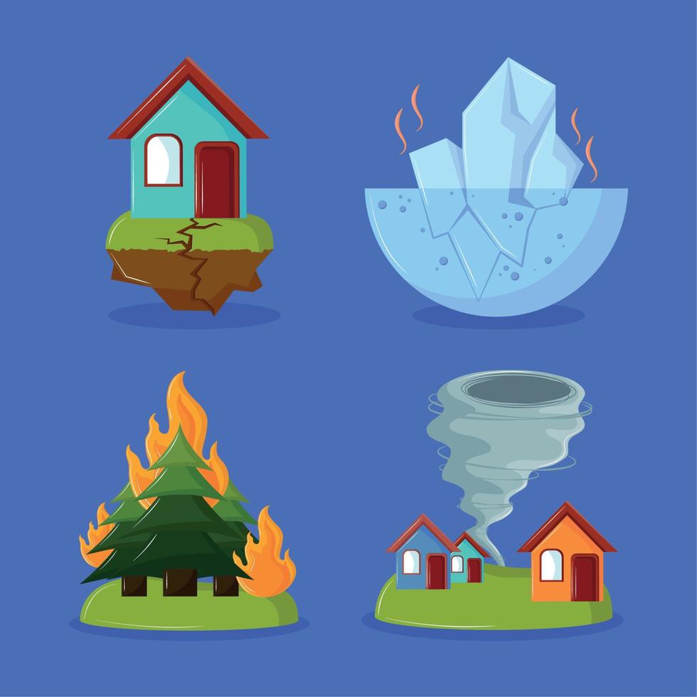 iconos planos de desastres naturales vector