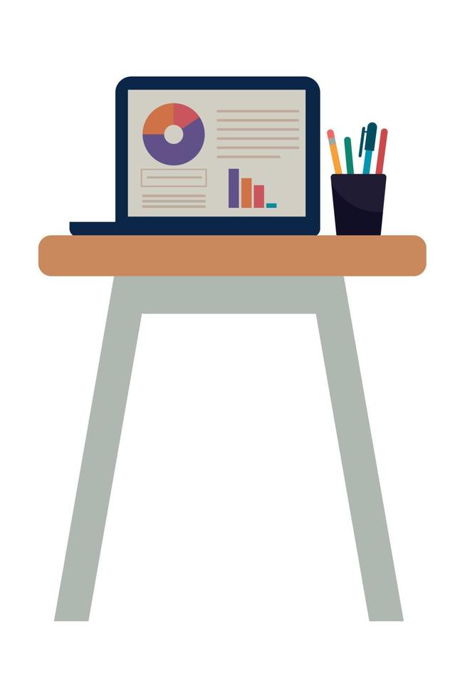 laptop and pencils on table vector