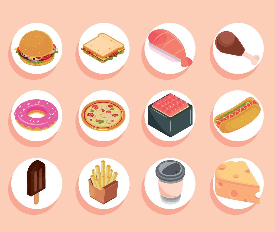 food icons isometric vector