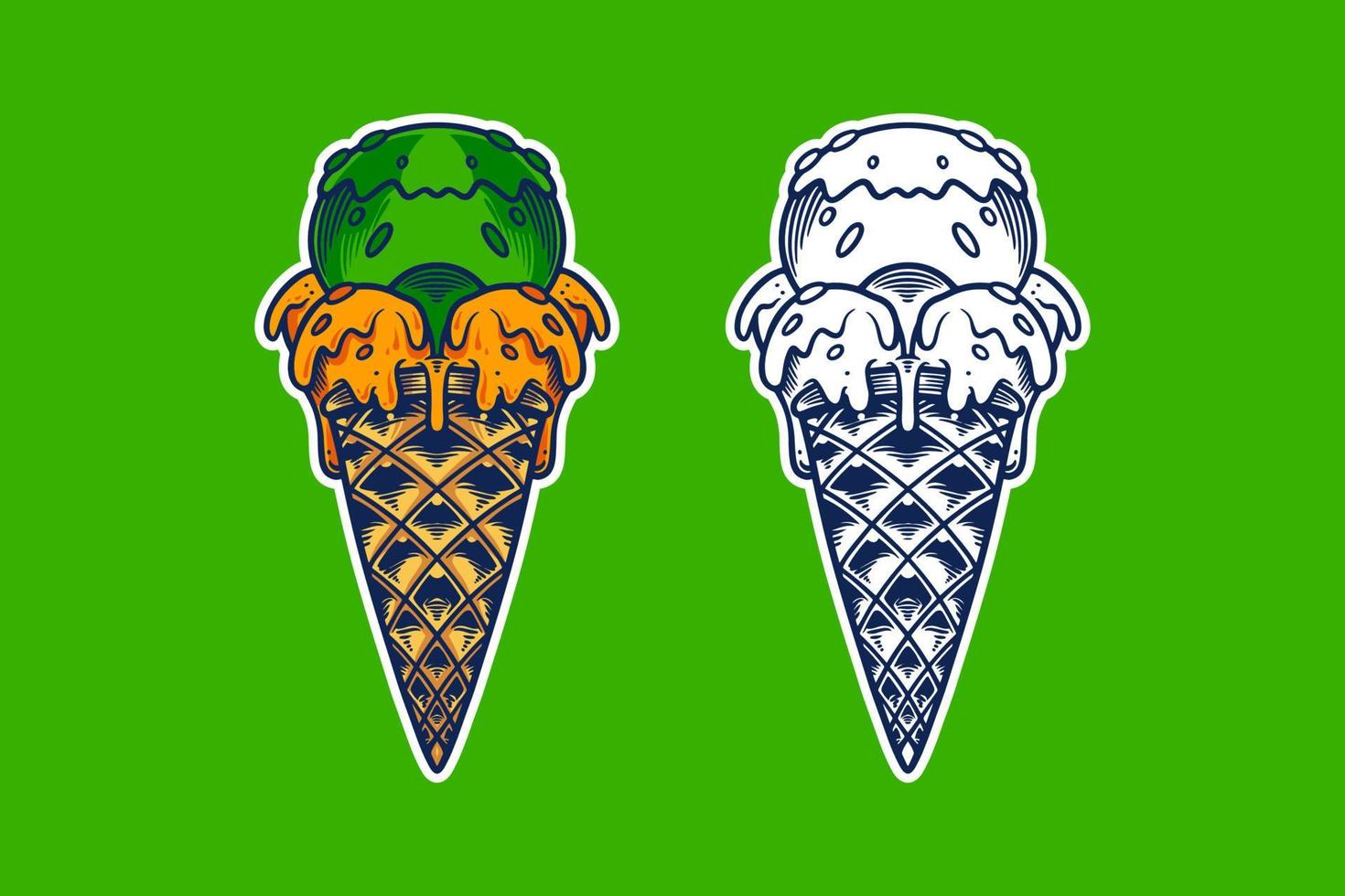 estilo de dibujos animados de ilustración de vector de cono de helado