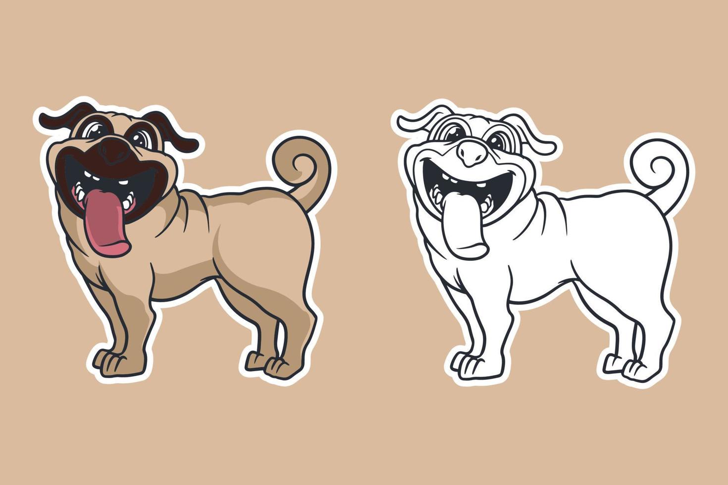 estilo de dibujos animados de ilustración de vector de perro pug